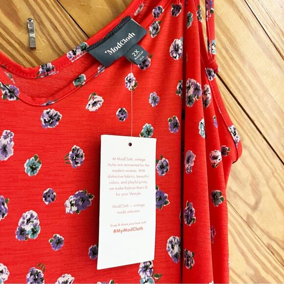 ModCloth It's a Go Tie Shoulder Red Floral Ruffle Midi Dress - Picture 4 of 6